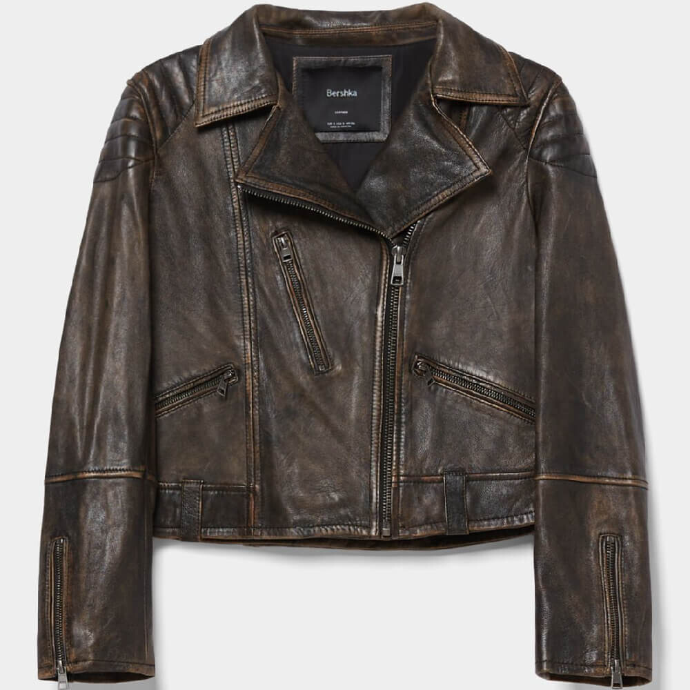 

Куртка Bershka Faux Leather Biker, темно-зеленый