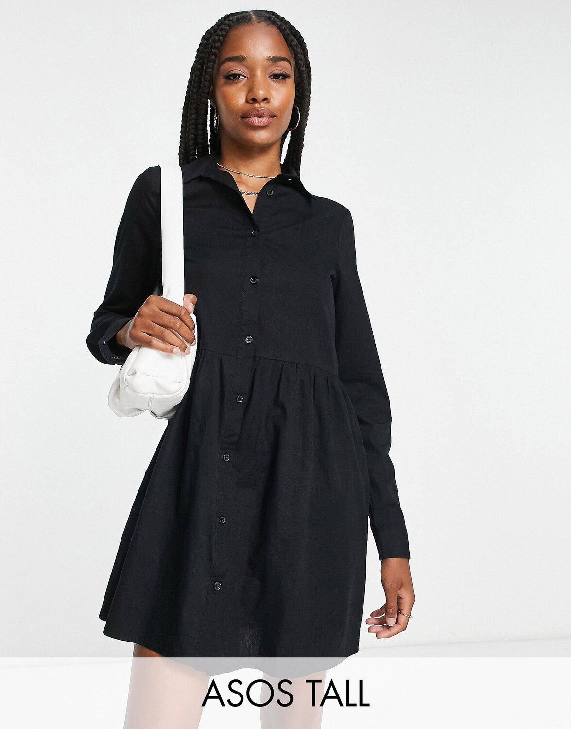 

Черное платье-рубашка мини из хлопка ASOS DESIGN Tall, Черный