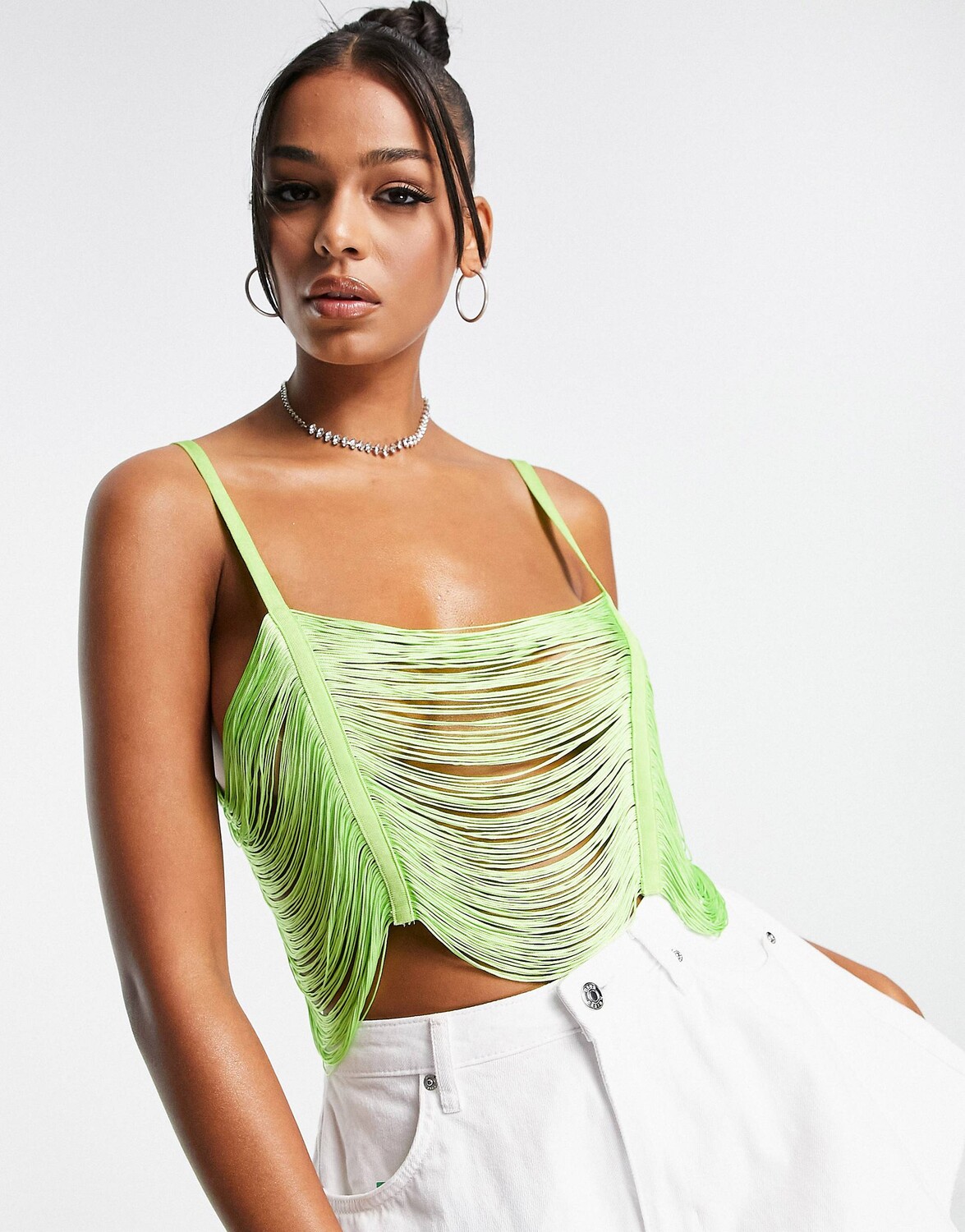 

Зеленая футболка с бахромой ASOS DESIGN