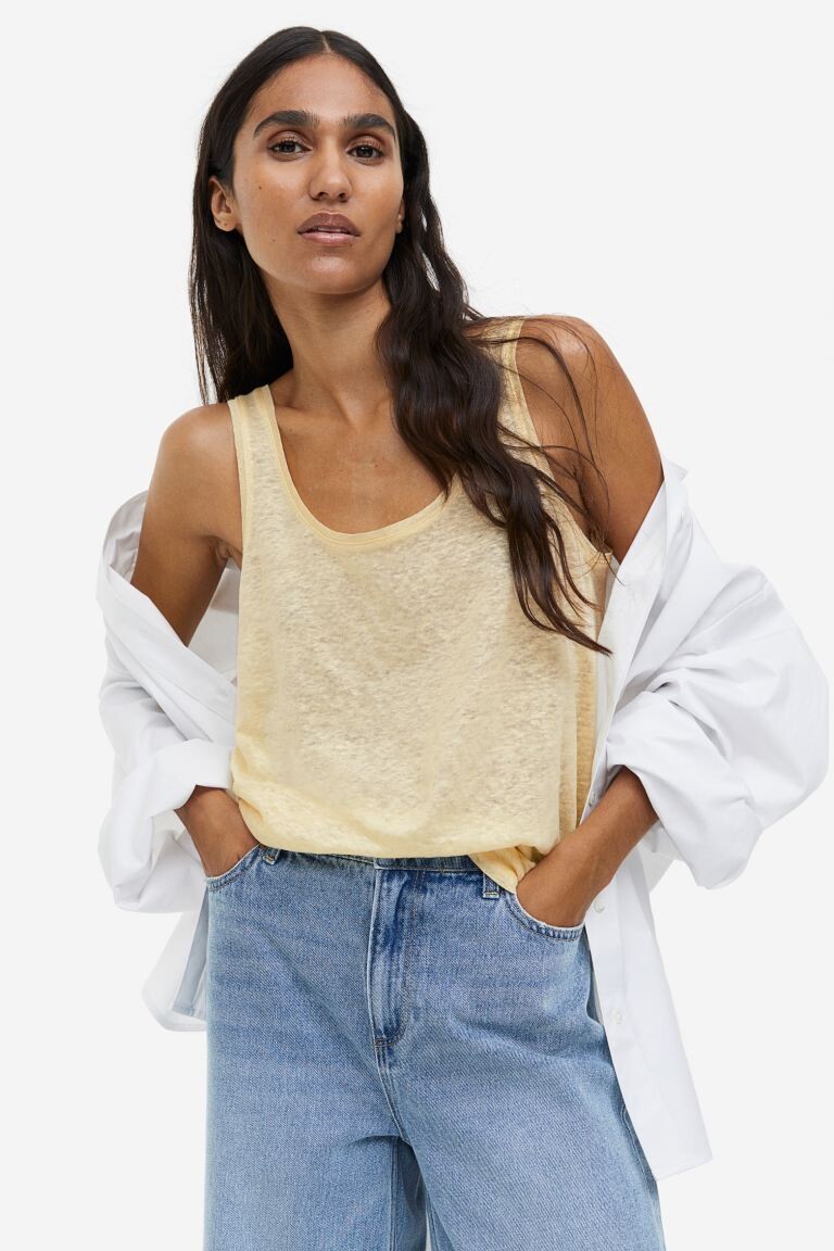 

Льняная майка H&M, светло-желтого