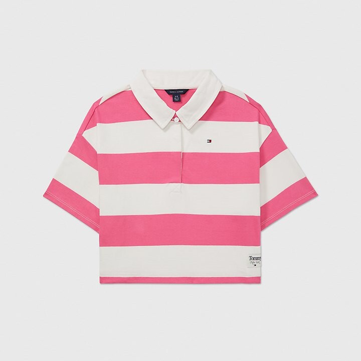 

Поло Tommy Hilfiger Kids' Rugby Stripe, коралловый/белый