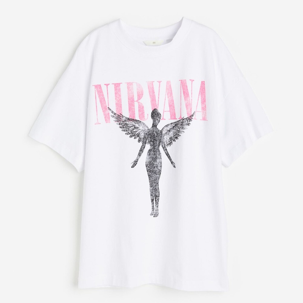 

Футболка H&M Long Printed Nirvana, белый