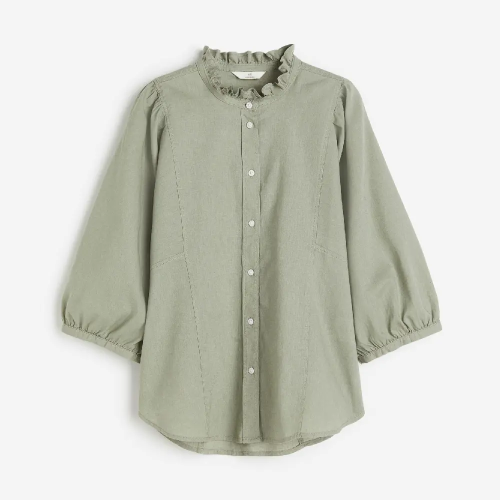 

Блузка H&M Linen-blend Ruffle-trimmed, зеленый