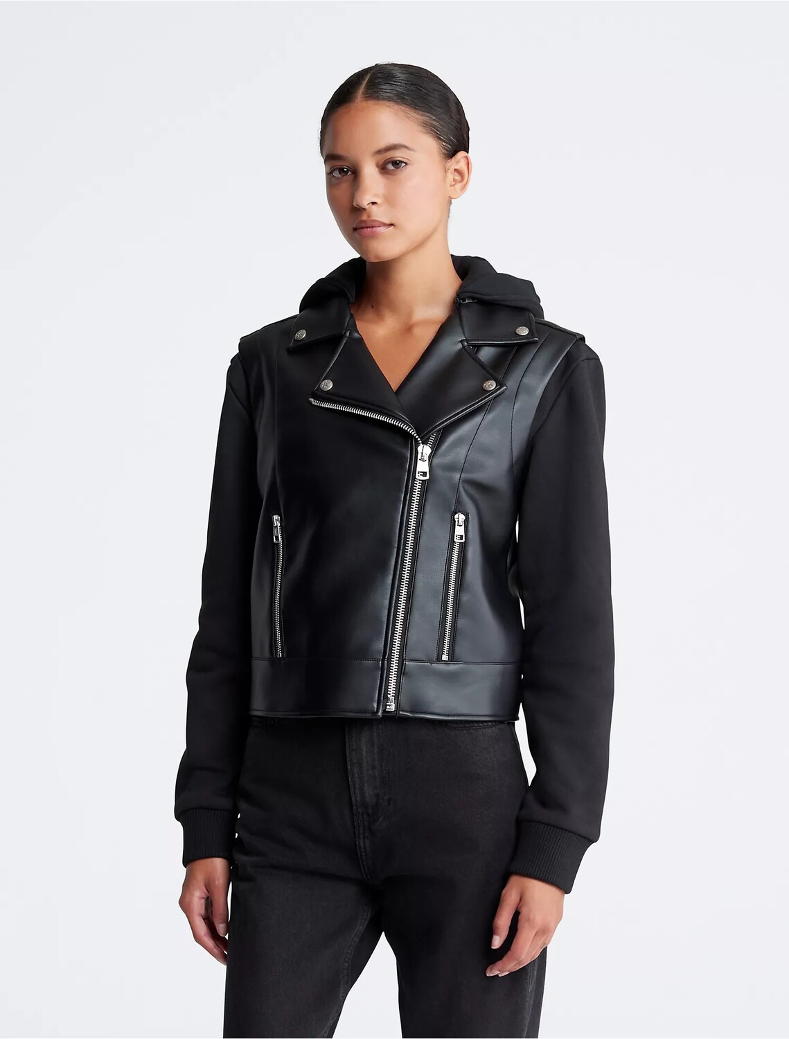 

Куртка Calvin Klein Mixed Media Faux Leather Biker, черный