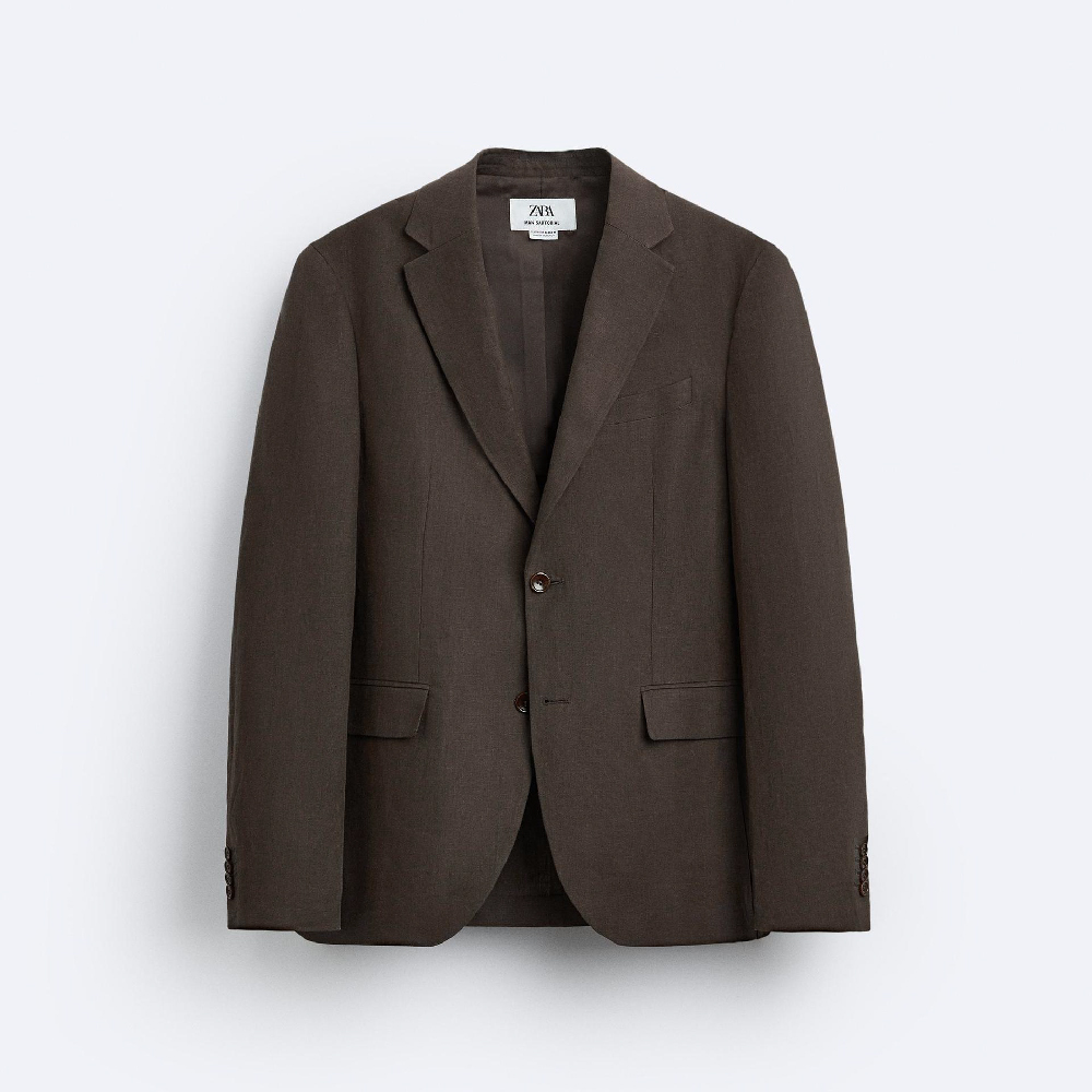 Пиджак Zara 100% Linen Suit, коричневый пиджак zara textured suit небесно голубой