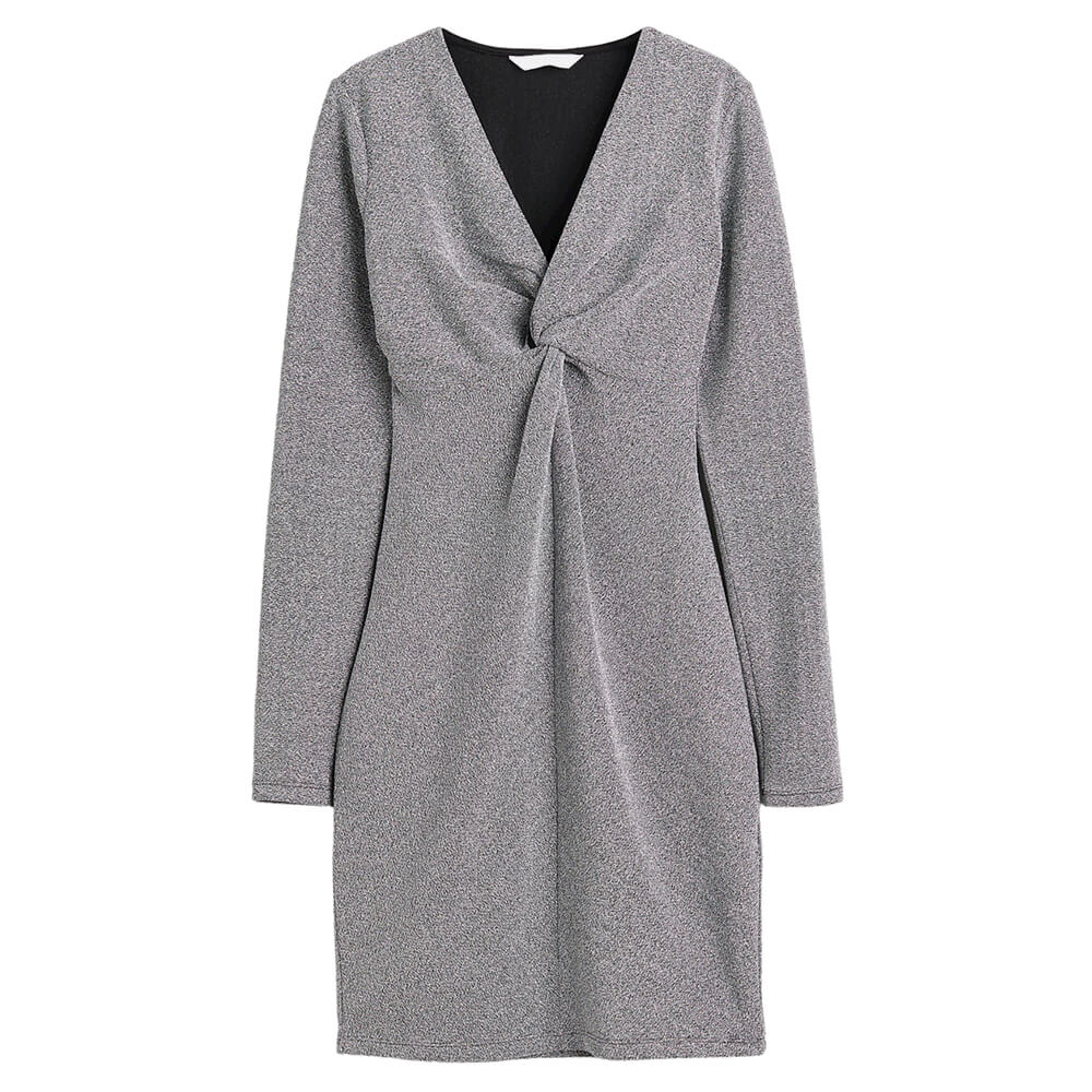 Платье H&M Sparkling Knotted, серый женское короткое облегающее платье без рукавов с v образным вырезом