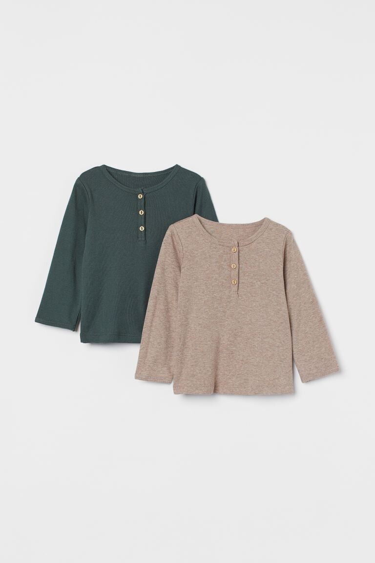 

Футболка Henley, 2 шт. H&M, темно-зеленый