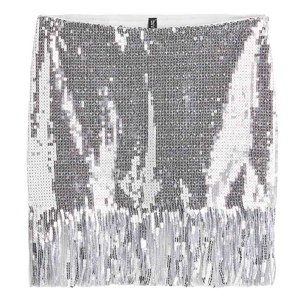 

Юбка H&M Fringe-trimmed Sequined, серебристый