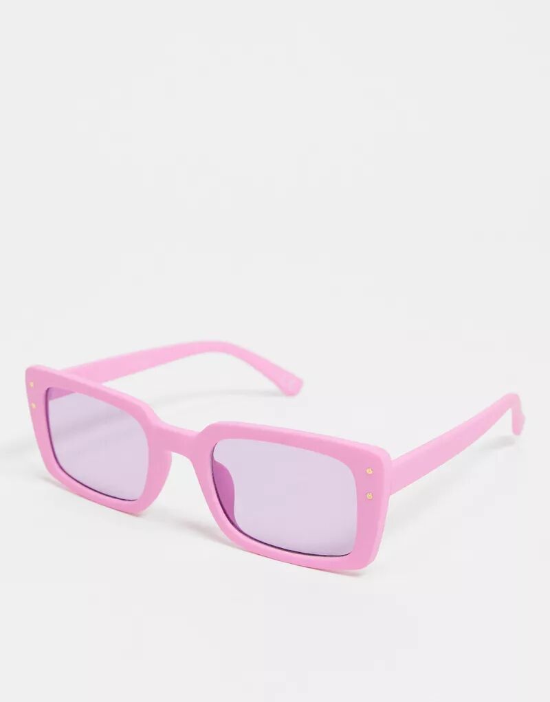 цена Пурпурные солнцезащитные очки средней квадратной формы с металлическими заклепками ASOS