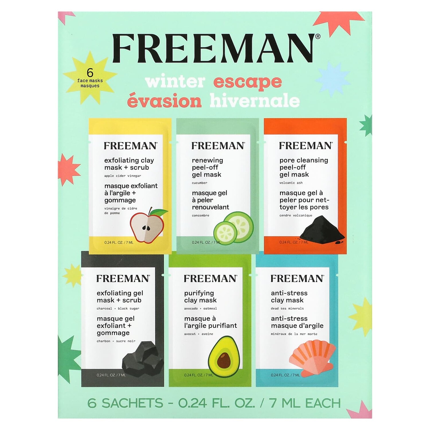 

Косметические Маски Freeman Beauty для лица, 6 пакетиков по 7 мл
