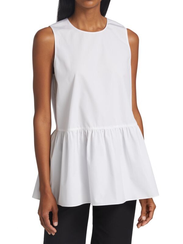 

Блуза Lafayette 148 New York без рукавов с баской Latham, белый
