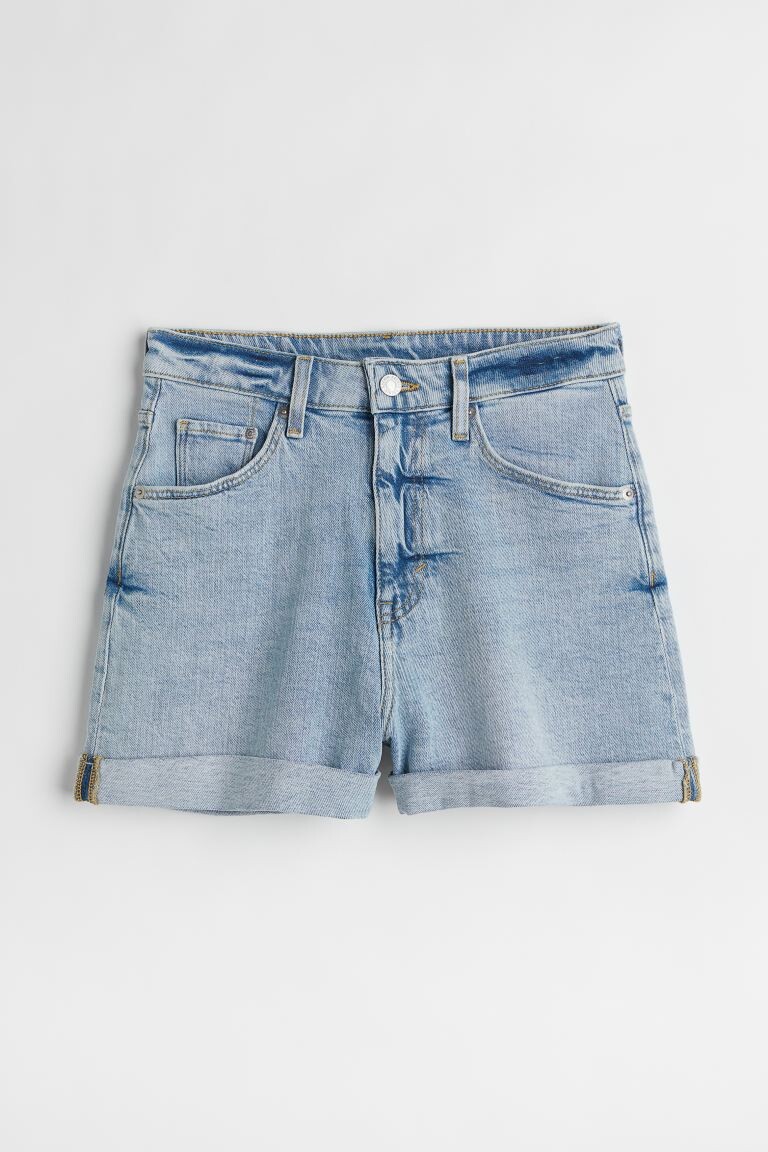 

Ультравысокие джинсовые шорты Mom H&M, светло-синий деним
