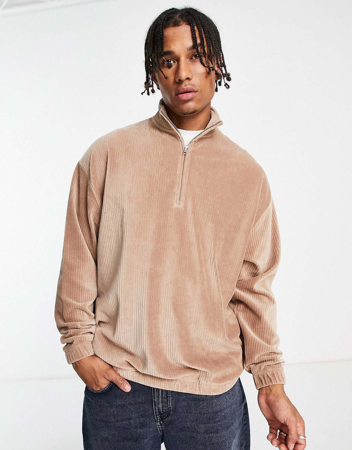 

Коричневая велюровая толстовка оверсайз с молнией до половины ASOS DESIGN, Коричневый