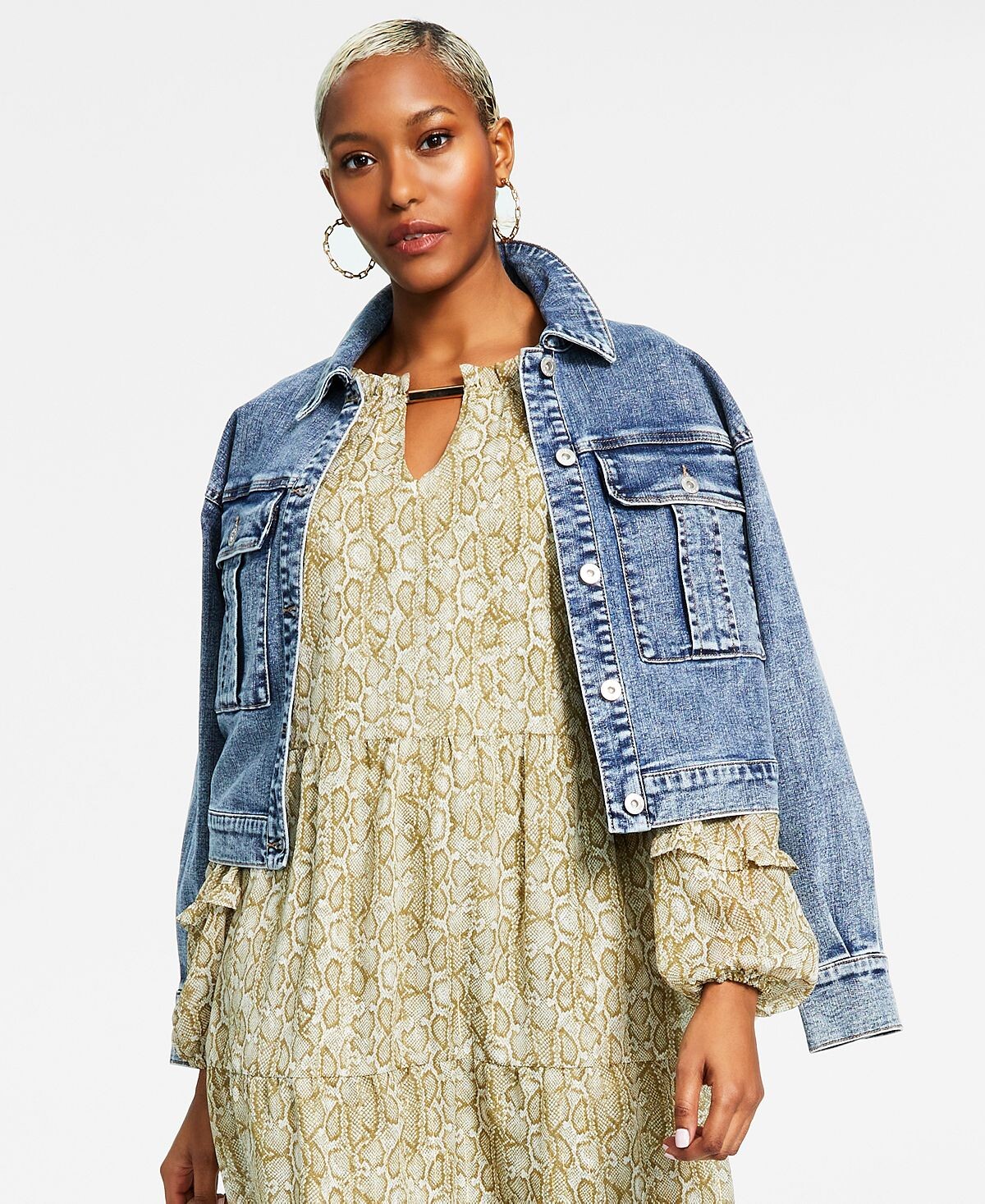 

Женская укороченная джинсовая куртка, созданная для macy's INC International Concepts, мульти
