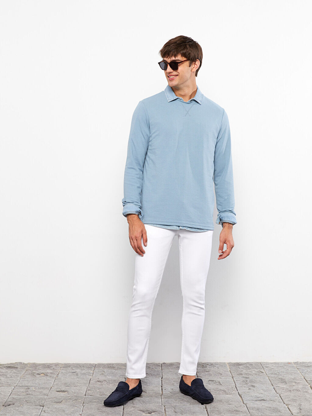 

Мужская толстовка с круглым вырезом и длинными рукавами LCW Casual, Синий