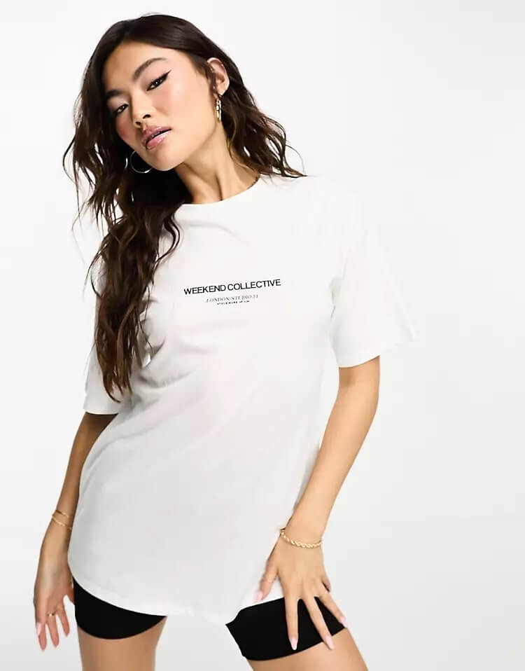 

Футболка Asos Weekend Collective Oversized With Photographic Print, белый
