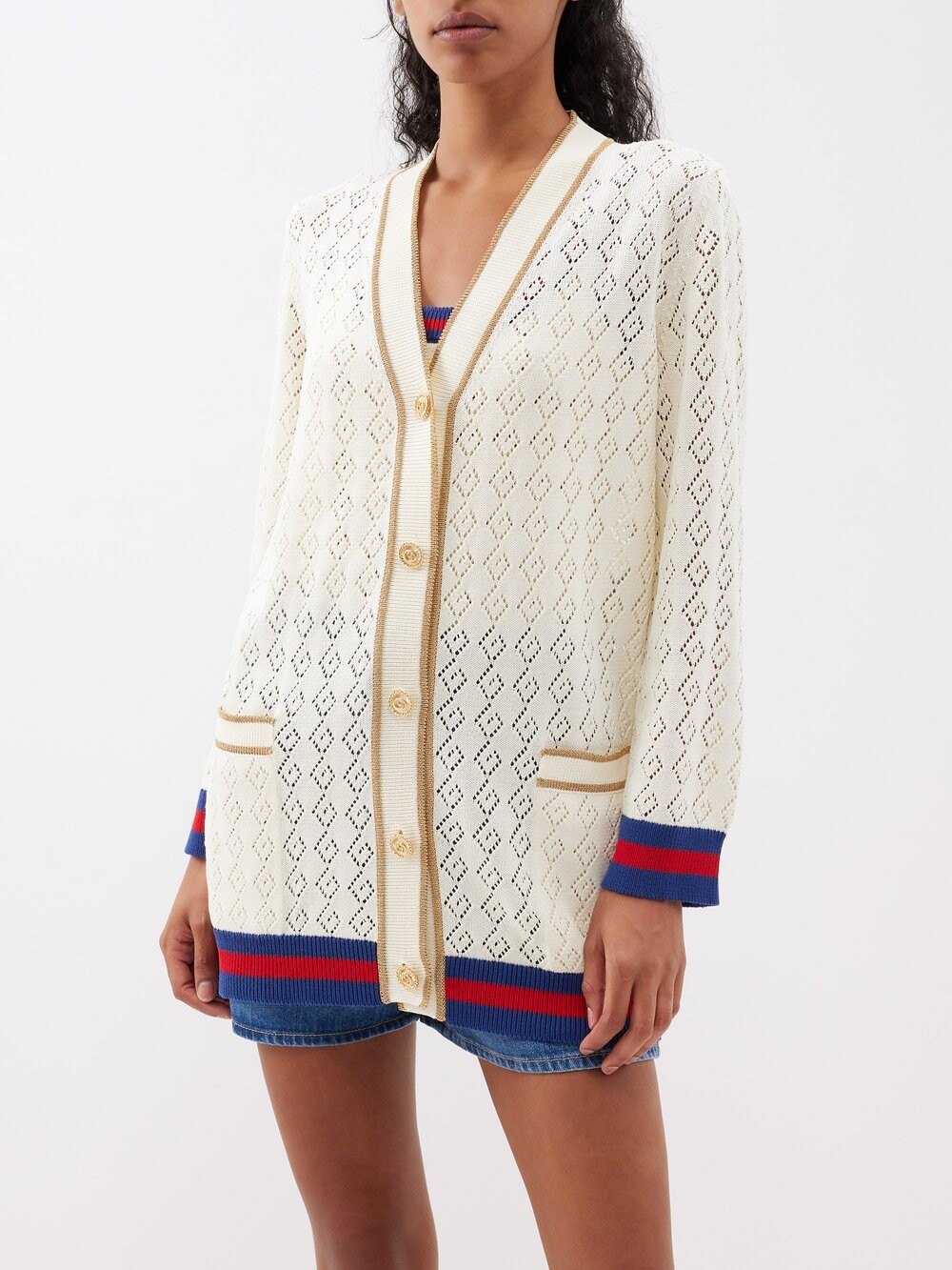 

Вязаный хлопковый кардиган web stripe Gucci, белый
