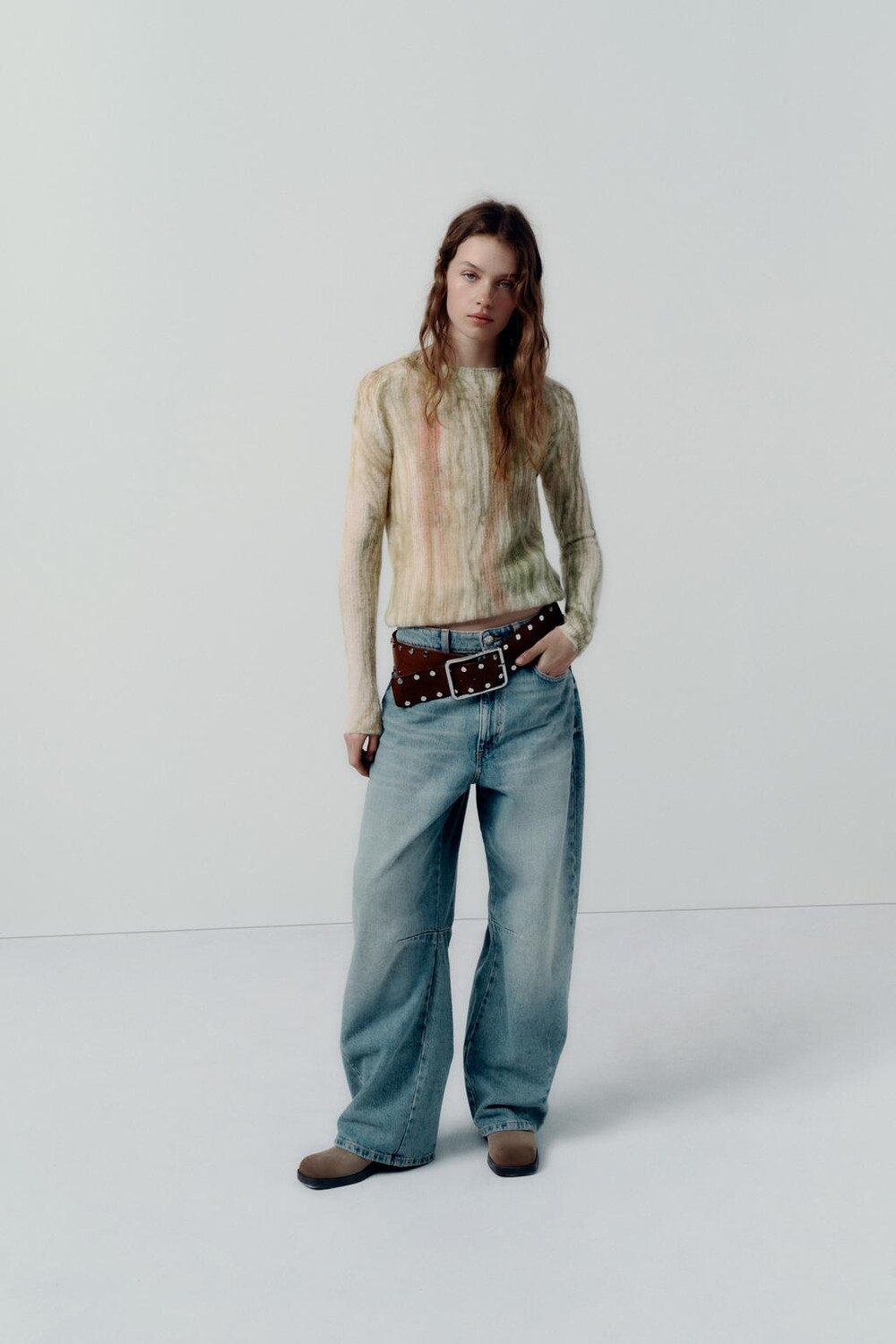 

Трикотажный свитер из альпаки и шерсти тай-дай ZARA, мультиколор