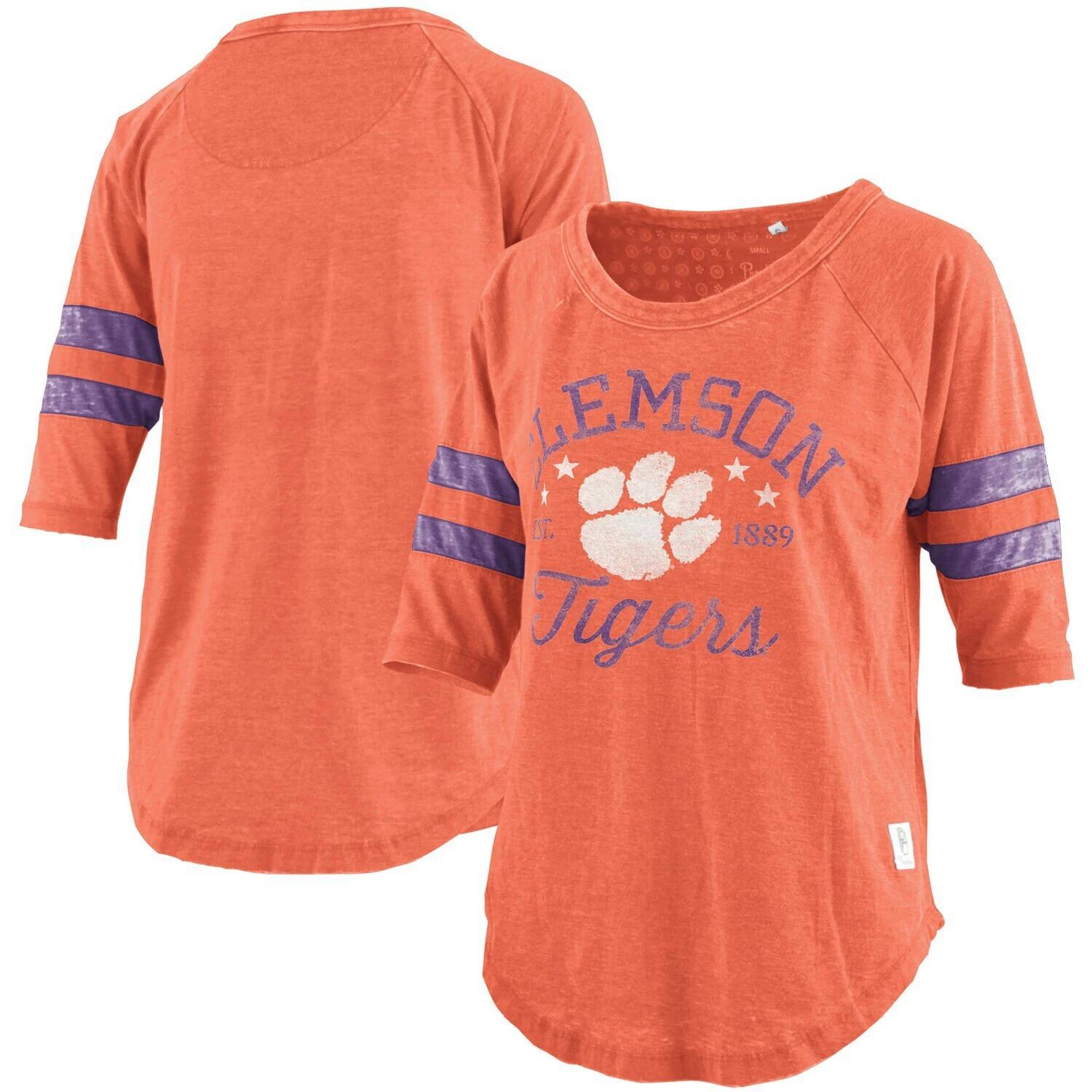

Женская футболка из оранжевого джерси с рукавами 3/4 Pressbox Clemson Tigers Jade Vintage Washed, Оранжевый