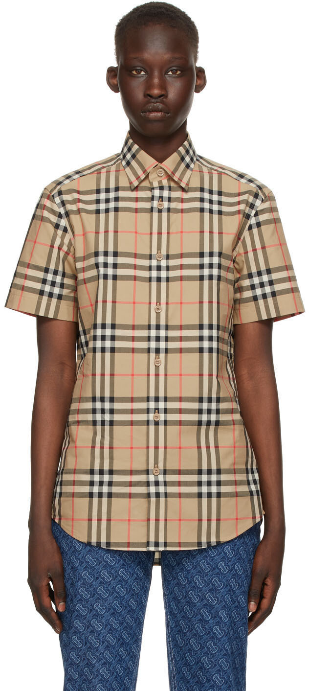 

Бежевая рубашка с коротким рукавом в клетку Caxton Burberry