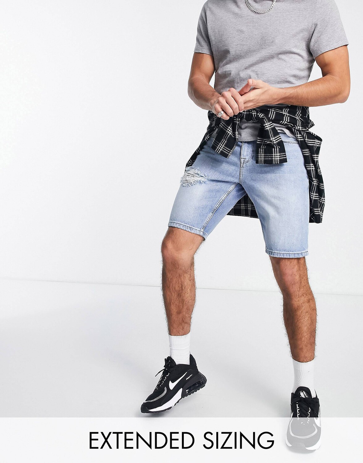 

Голубые узкие джинсовые шорты с прорехами ASOS DESIGN