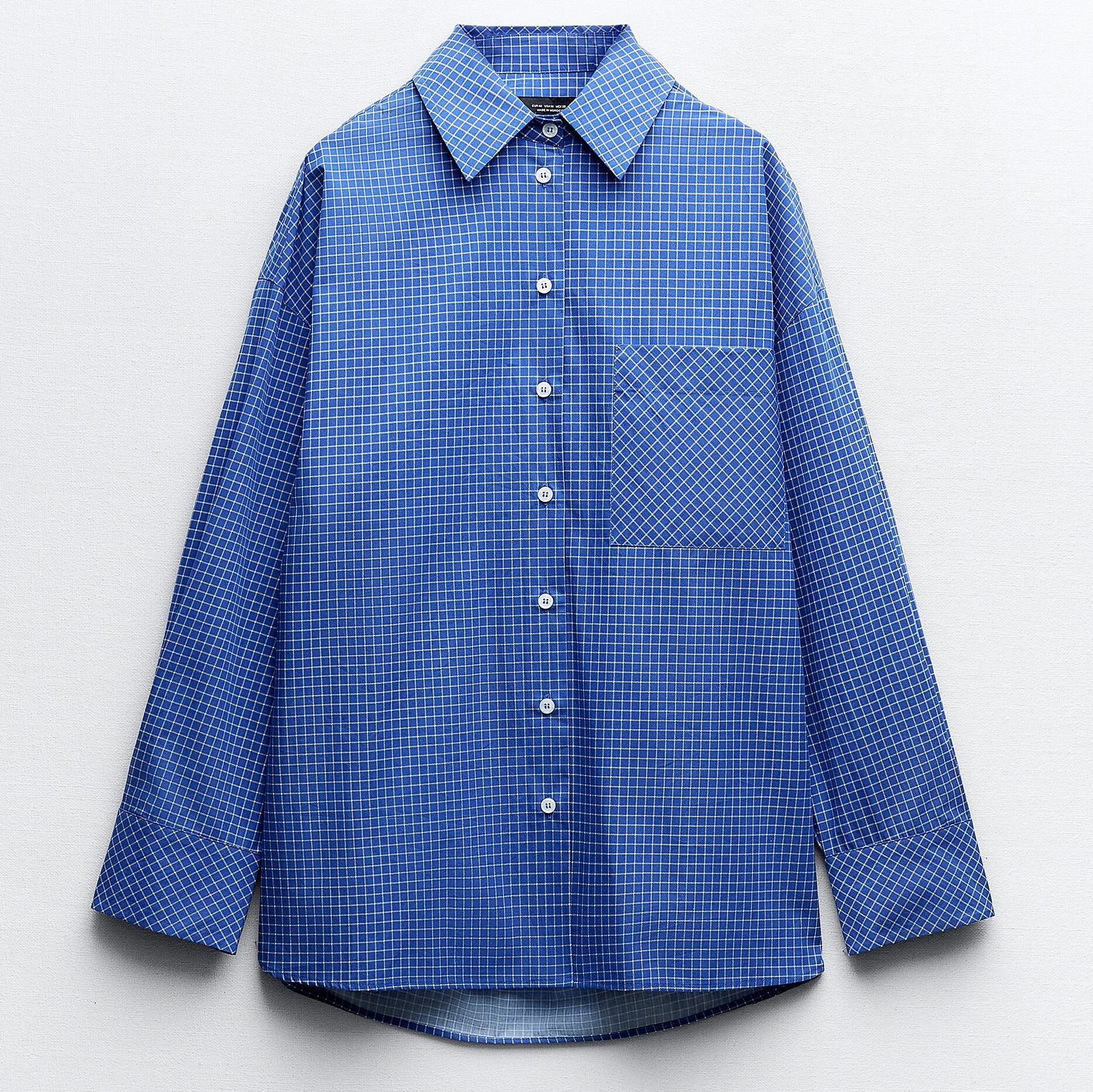 Рубашка Zara Check Poplin, синий/белый рубашка zara poplin ванильный