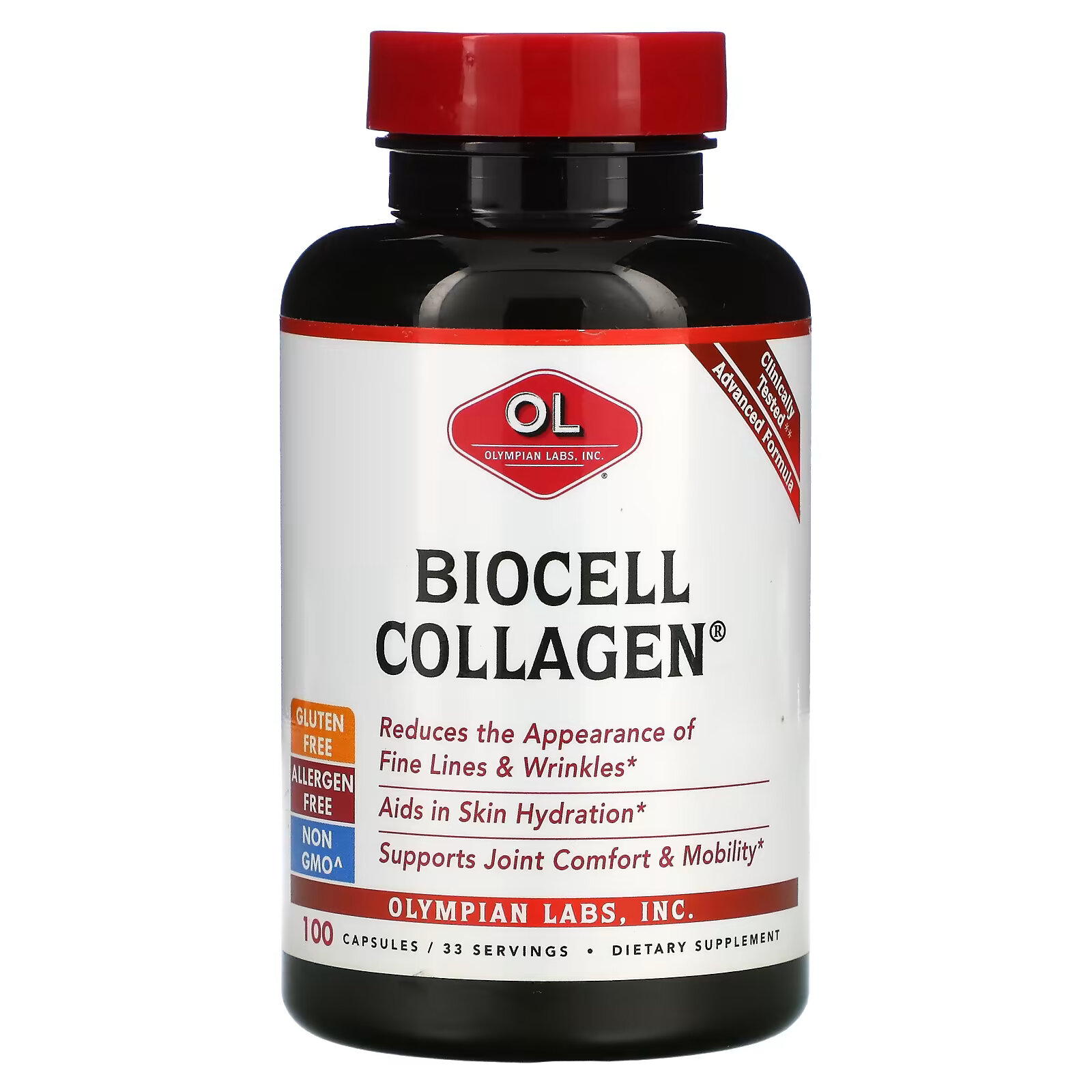Olympian Labs, Коллаген BioCell, 100 капсул коллаген biocell с optimsm nature s way 60 капсул