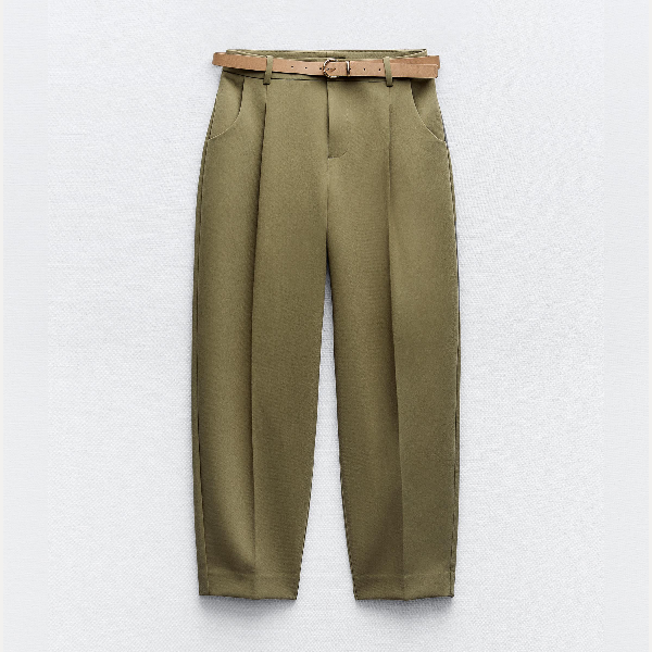 Брюки Zara Carrot Fit With Belt, светло-зеленый брюки zara wide fit светло зеленый