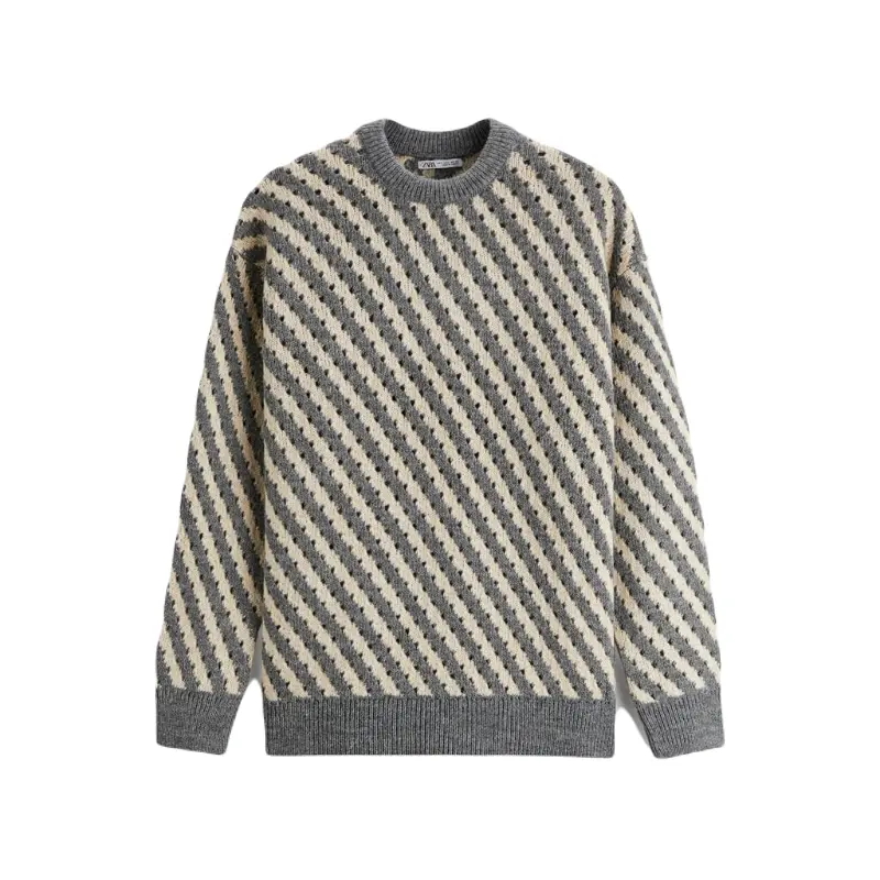 

Свитер ZARA Openwork with stripes, серый