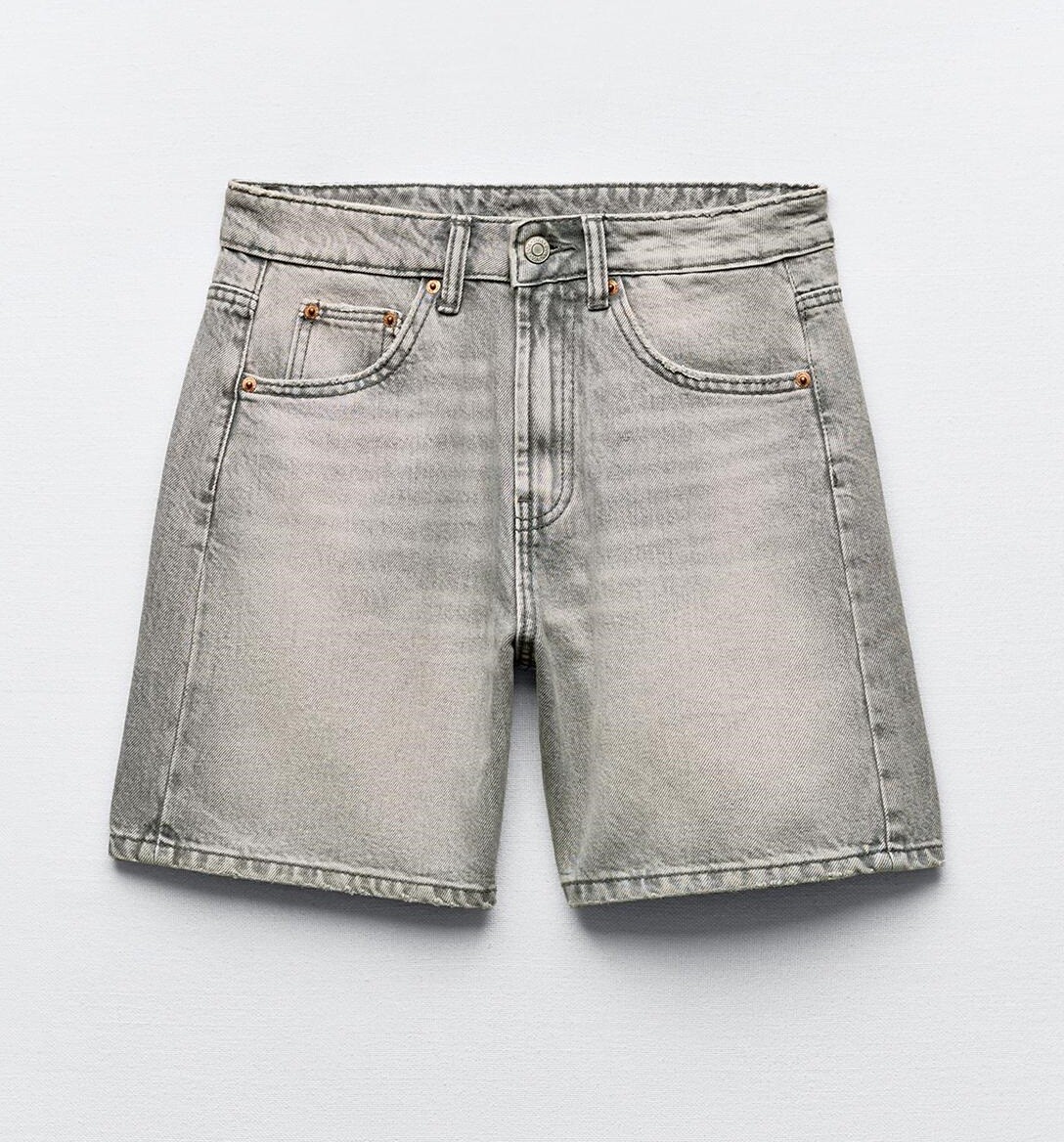 шорты zara denim trf красный Шорты Zara Trf Mid-rise Denim Bermuda, серый