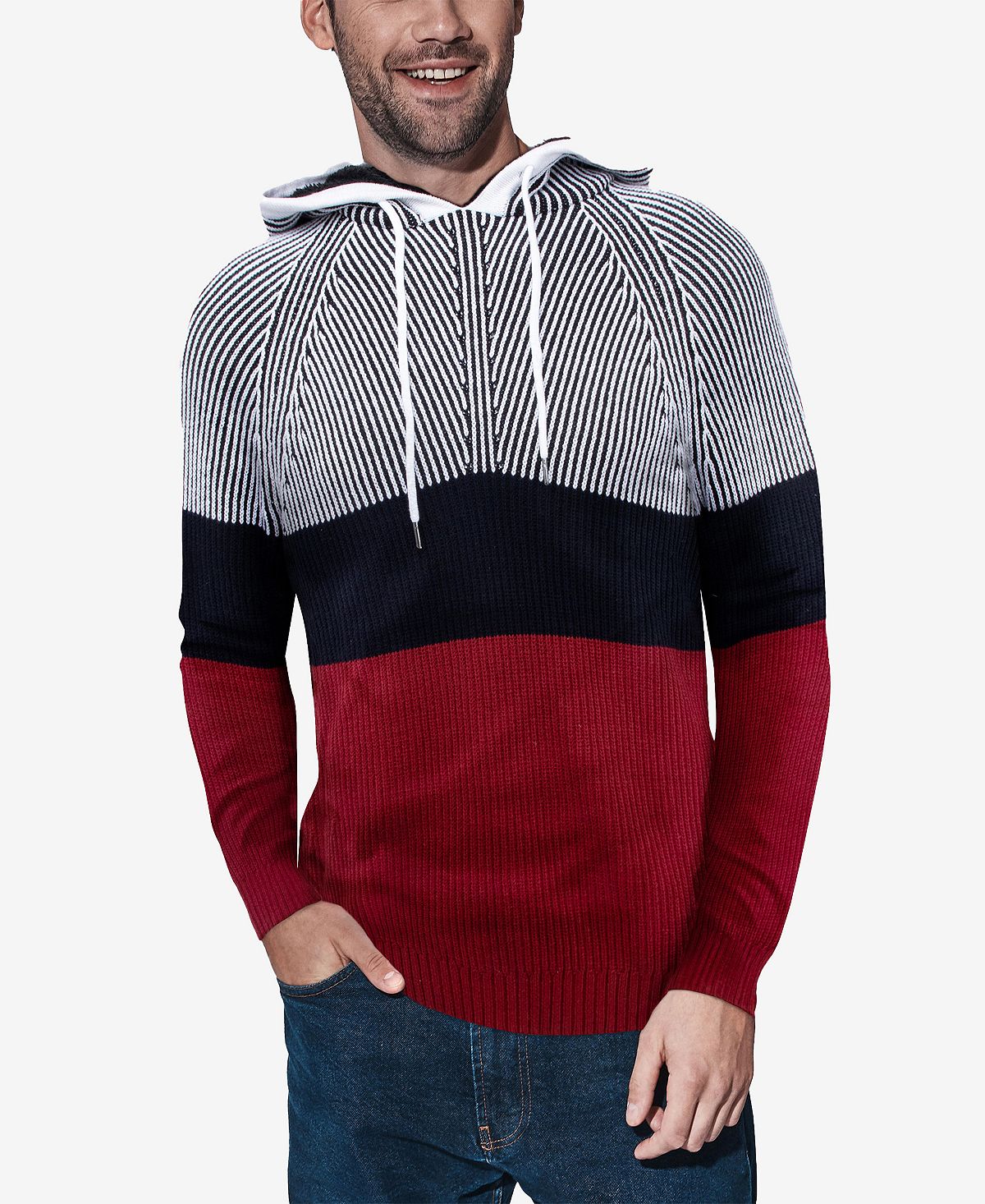 Мужской свитер с капюшоном в стиле цветных блоков X-Ray, красный
