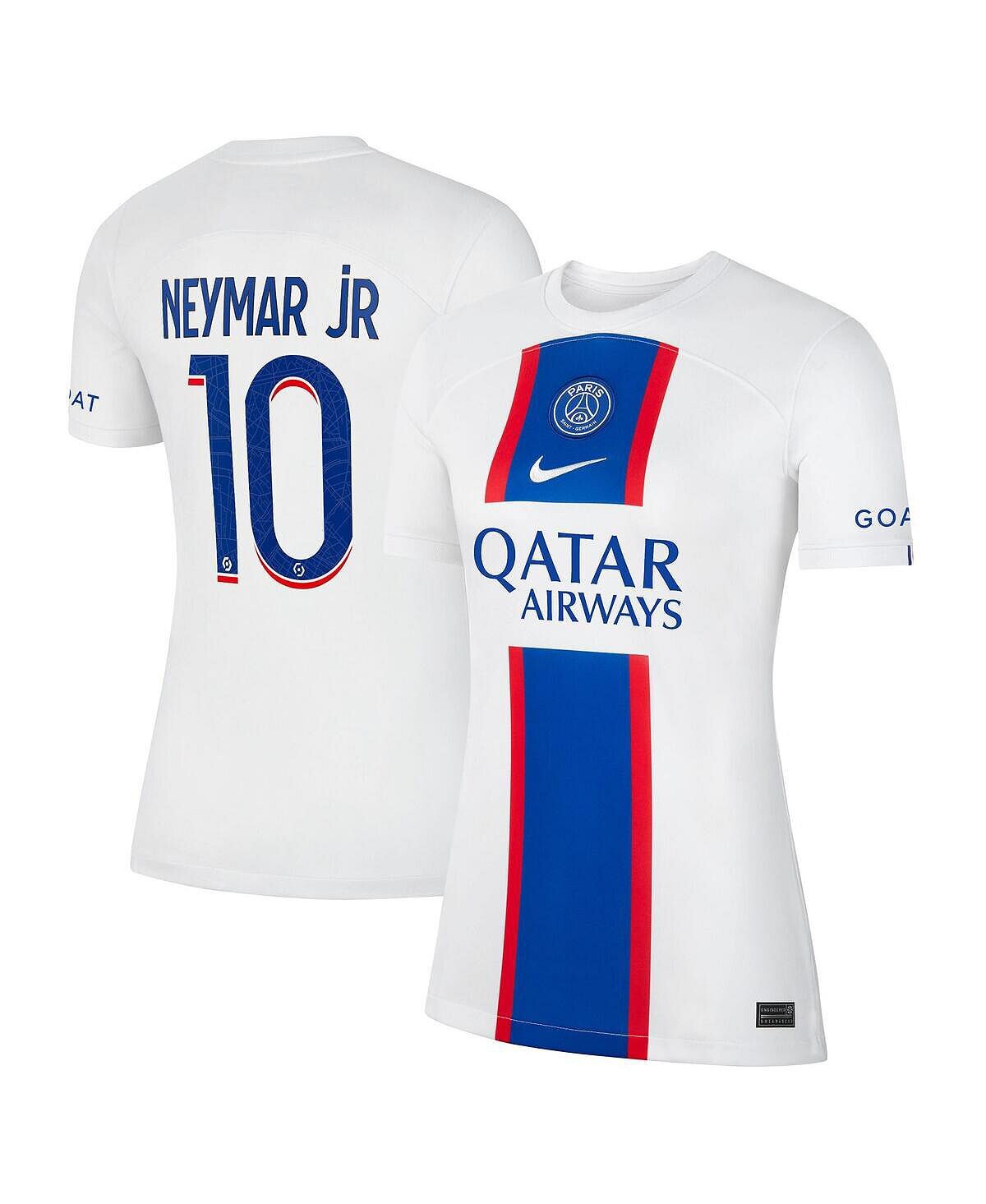 Женская футболка neymar jr. white paris saint-germain 2022/23 third breathe stadium replica player jersey Nike, белый женская футболка becky sauerbrunn white uswnt 2022 23 home breathe stadium replica player jersey nike белый