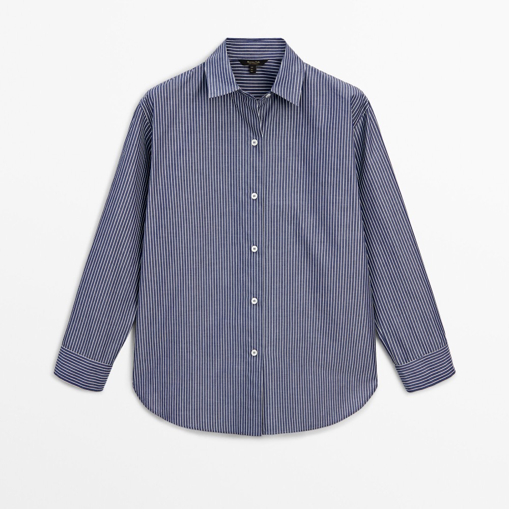Рубашка Massimo Dutti Striped Poplin, синий рубашка massimo dutti regular fit striped poplin cotton белый