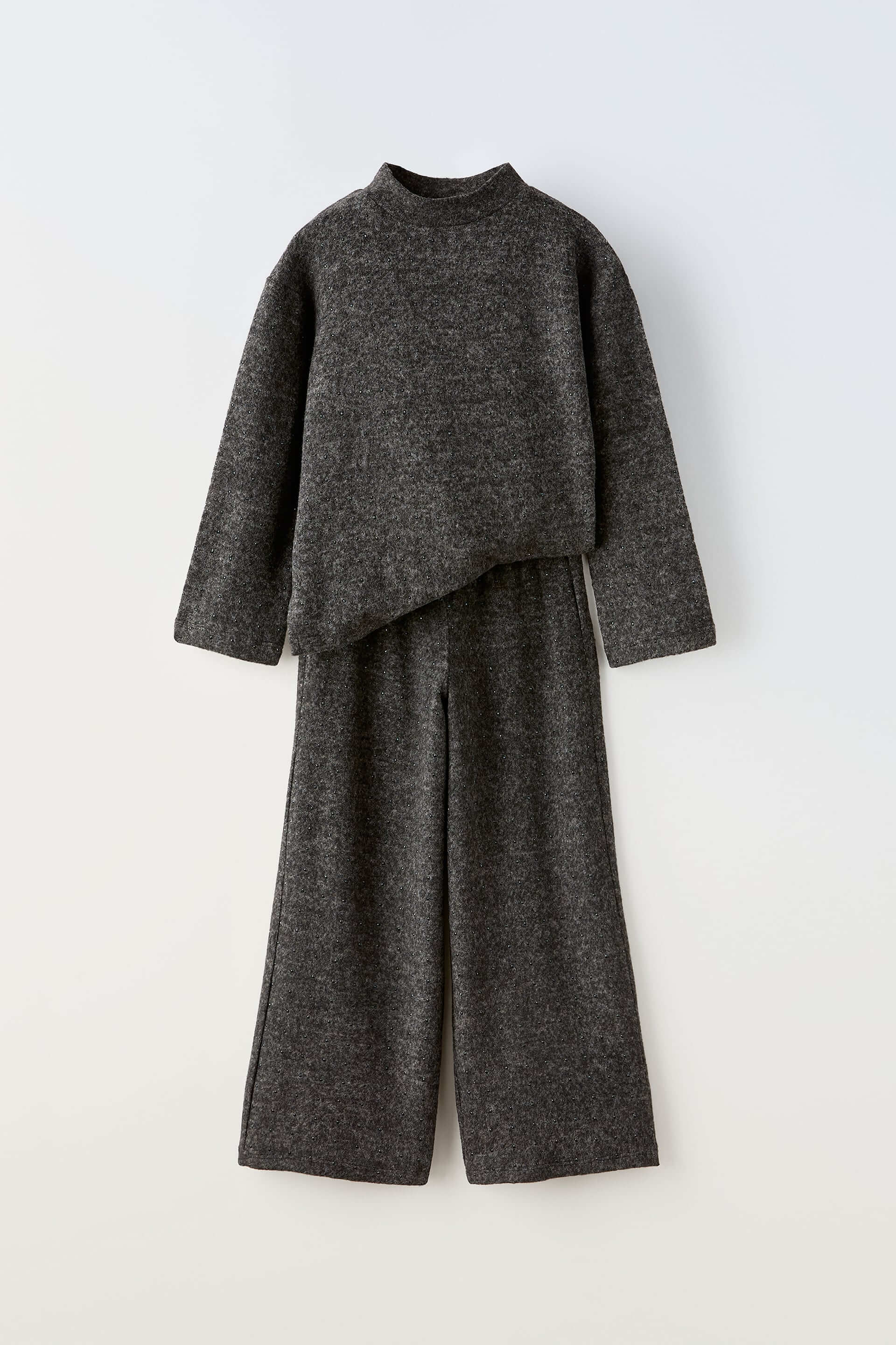 Комплект из лонгслива и брюк Zara Rhinestone, 2 предмета, антрацитово-серый