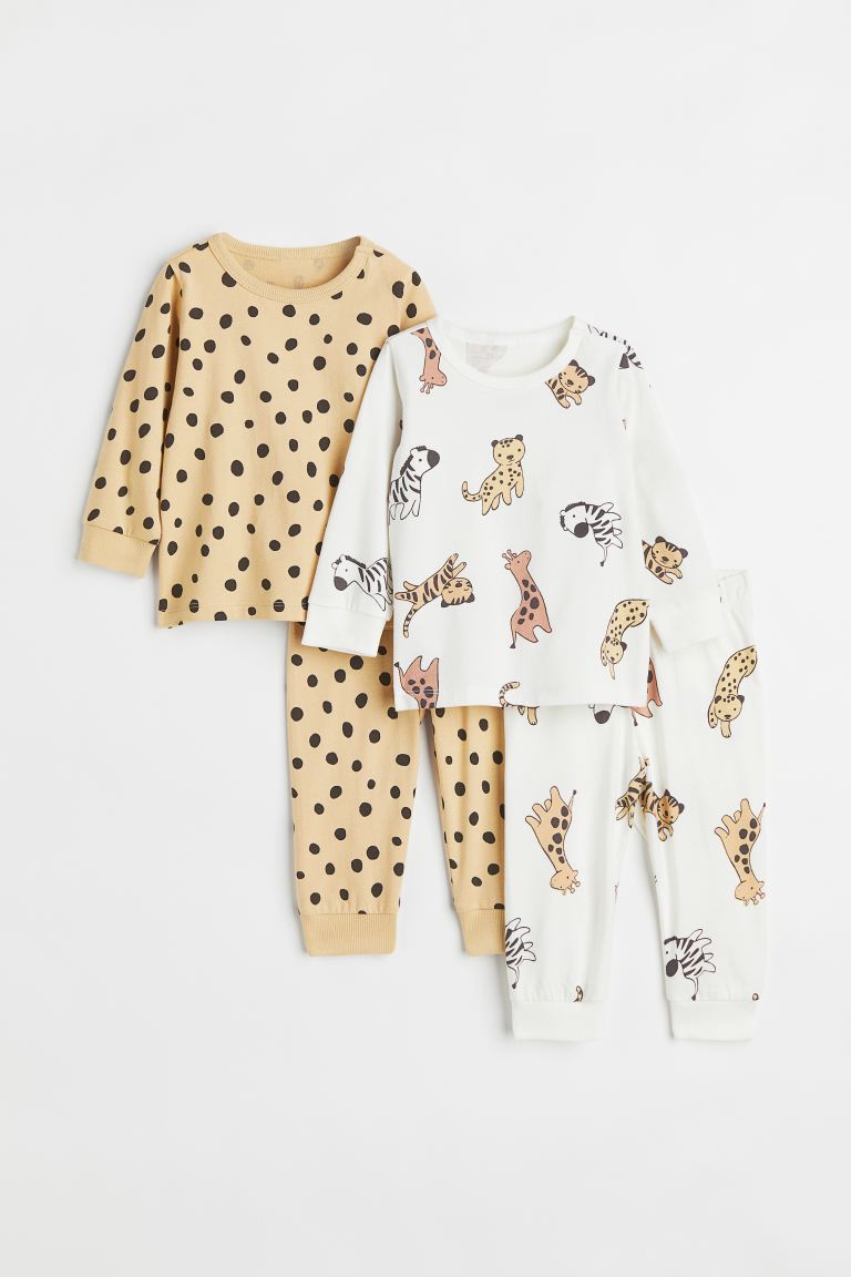 цена 2 пары пижам из хлопка с принтом H&M, бежевый/животные