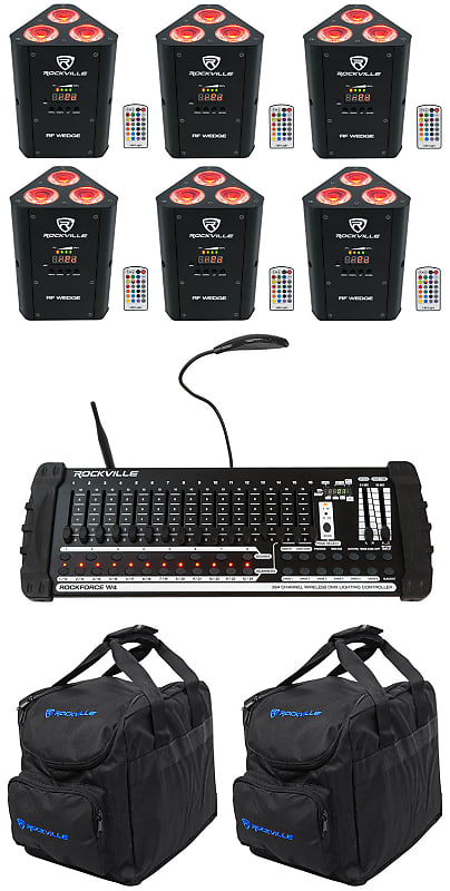Комплект Rockville RF WEDGE BLACK RGBWA + UV Wireless DMX Lights + 384 Ch, Контроллер + Сумки RF WEDGE BLACK + Rockforce W4 + RLB25