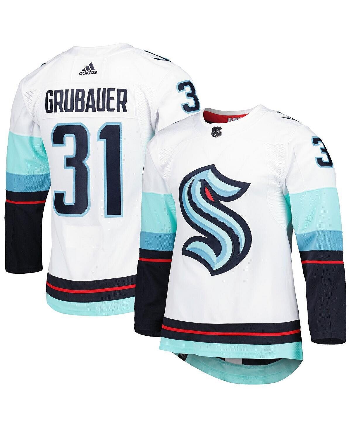 

Мужская футболка philipp grubaauer white seattle kraken primegreen authentic pro away player adidas, белый