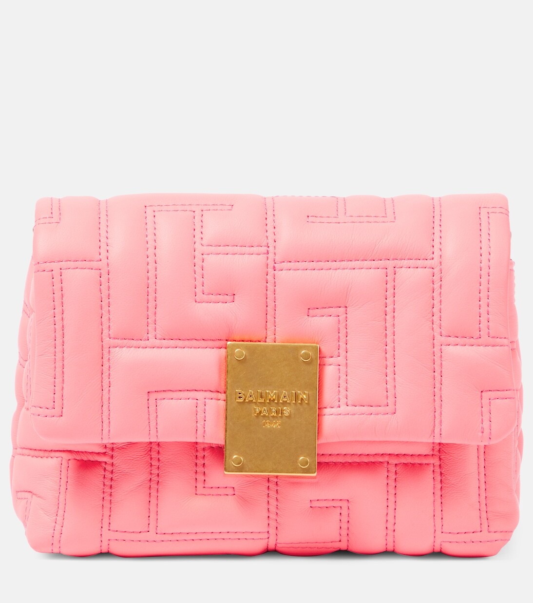 

Стеганая кожаная сумка на плечо 1945 mini monogram Balmain, розовый