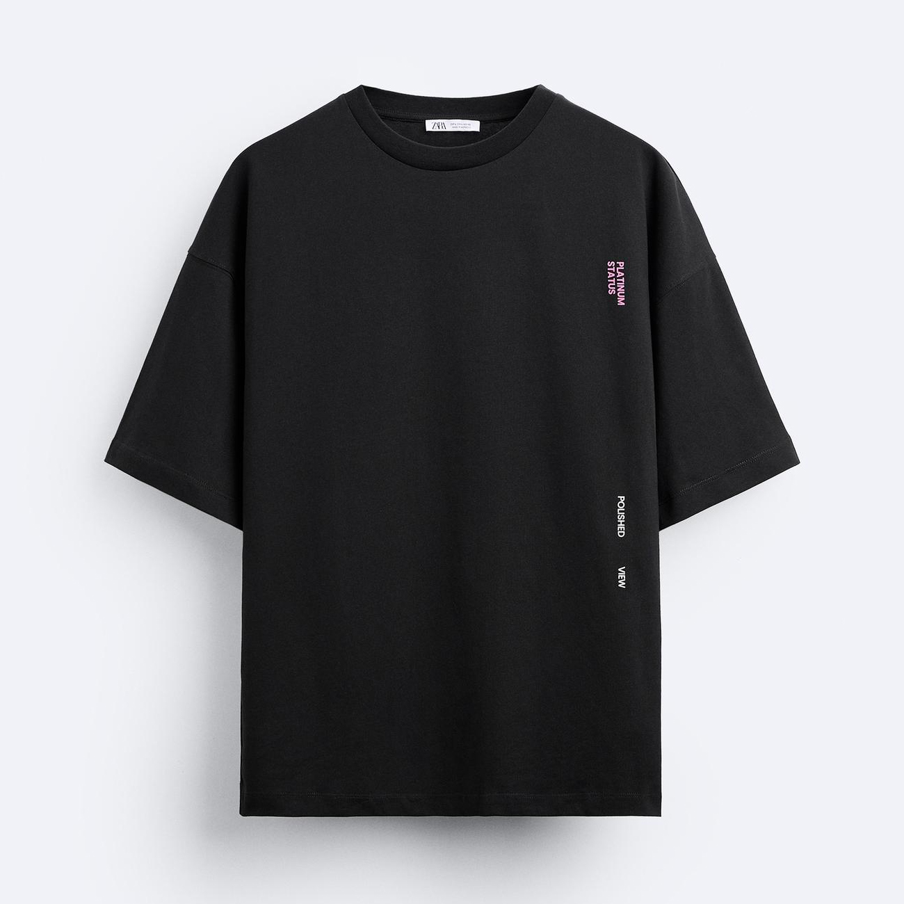 Футболка Zara Contrast Printed, черный толстовка zara contrast zip баклажановый
