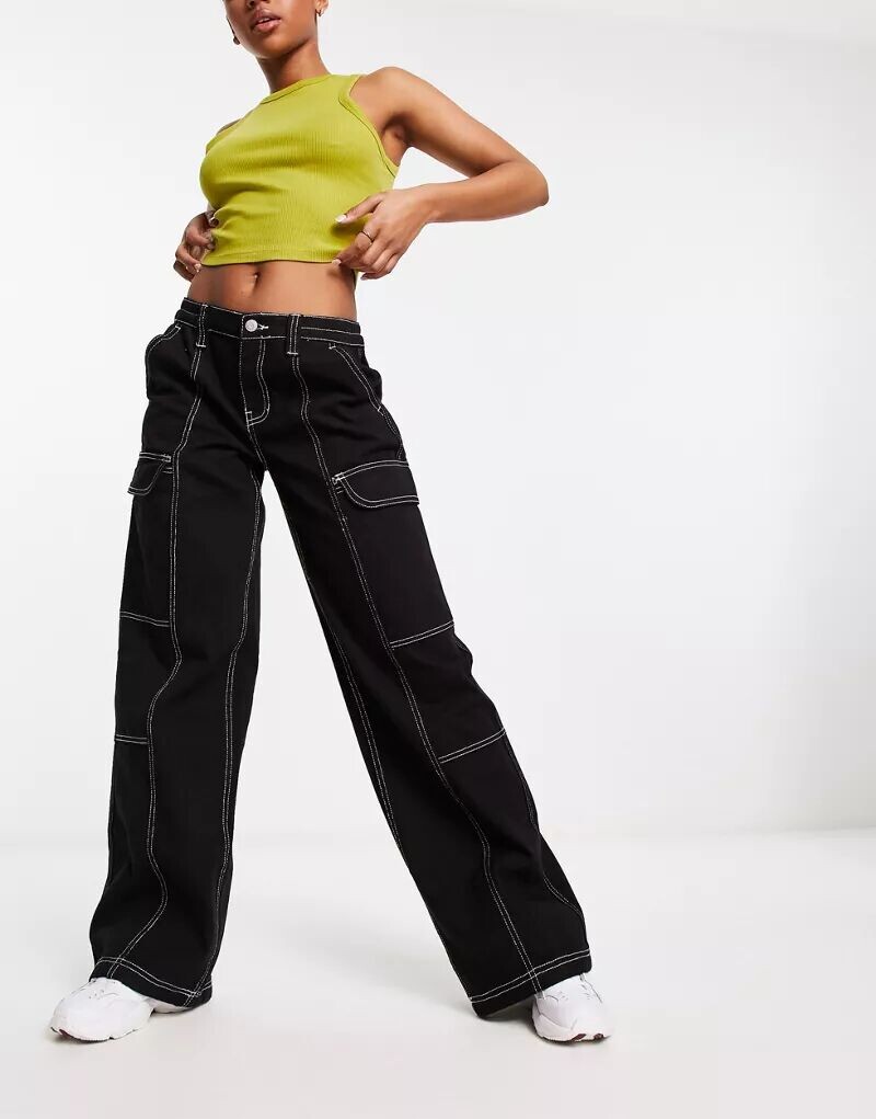 

Черные широкие брюки карго PacSun