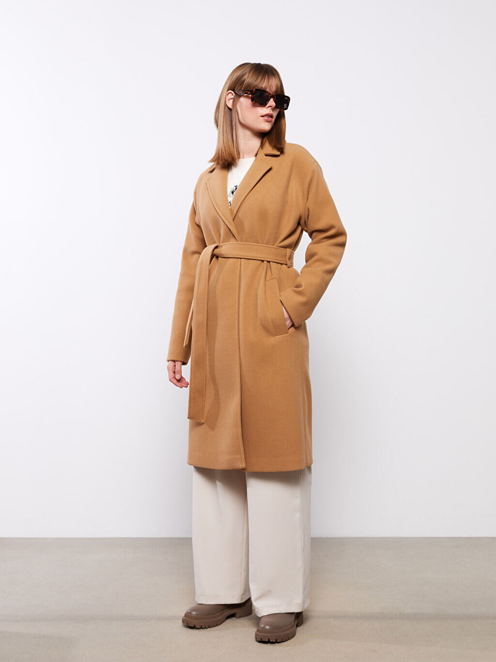 

Куртка с воротником, прямое женское пальто с длинным рукавом, Cachet Coat LCW Modest, Коричневый