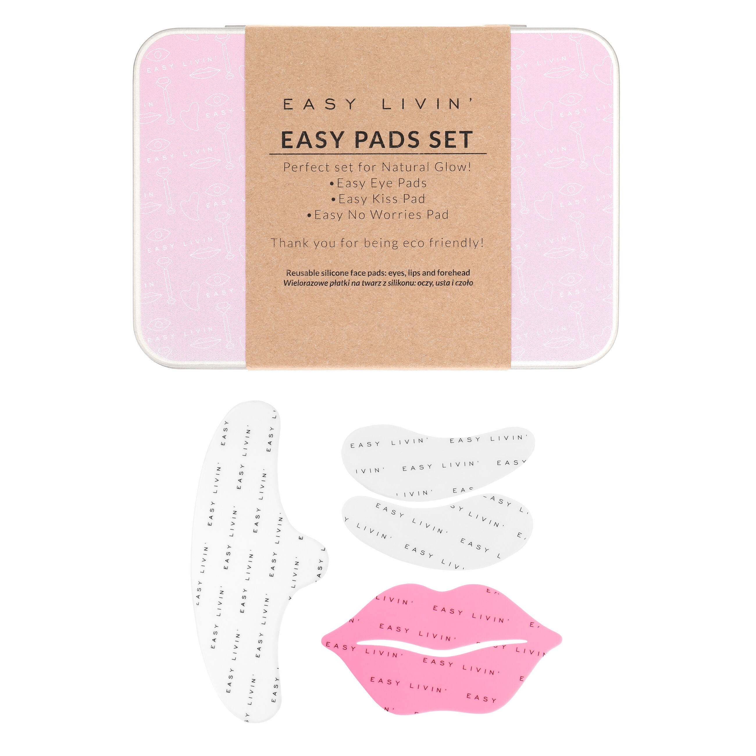 Easy Livin' Комплект Easy Pads: многоразовая подушечка для губ, 1 шт., многоразовая подушечка для лба, 1 шт., многоразовая подушечка для глаз, 2 шт. подушечка для глаз linseed олива