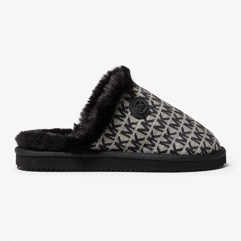 

Тапочки Michael Michael Kors Janis Faux Fur-Lined Logo Jacquard, черный