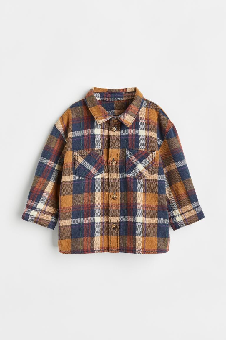 

Хлопковая фланелевая рубашка H&M, коричневый/клетчатый