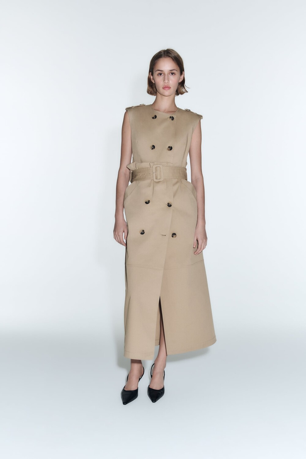 

Платье из габардина с поясом ZARA, светлый виски
