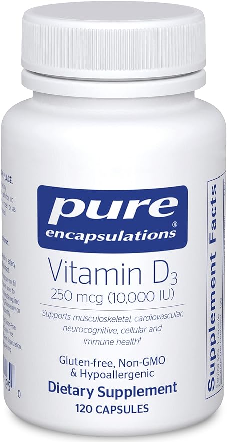 Pure Encapsulations Витамин D3 250 мкг (10 000 МЕ) — 120 капсул витамин d3 250 мкг 10 000 ме carlson 120 мягких капсул