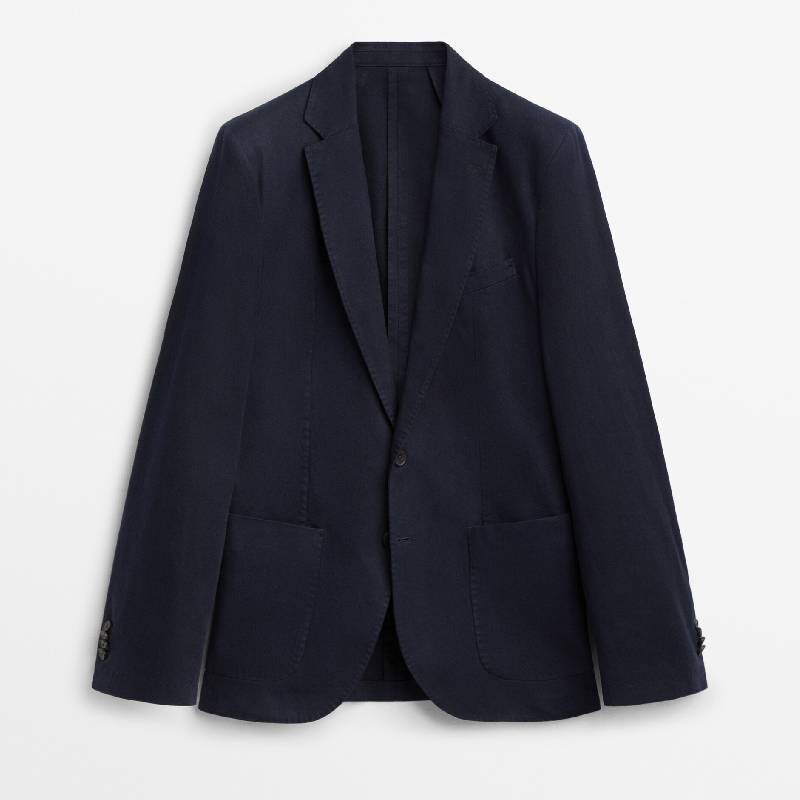 

Блейзер Massimo Dutti Dyed Made Of A Cotton, темно-синий