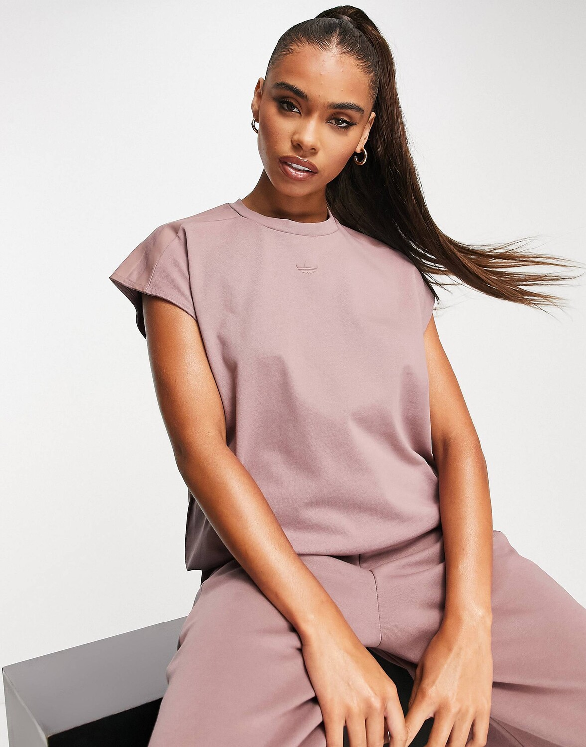 

Лиловый топ в массивную полоску adidas Originals Contempo, Розовый