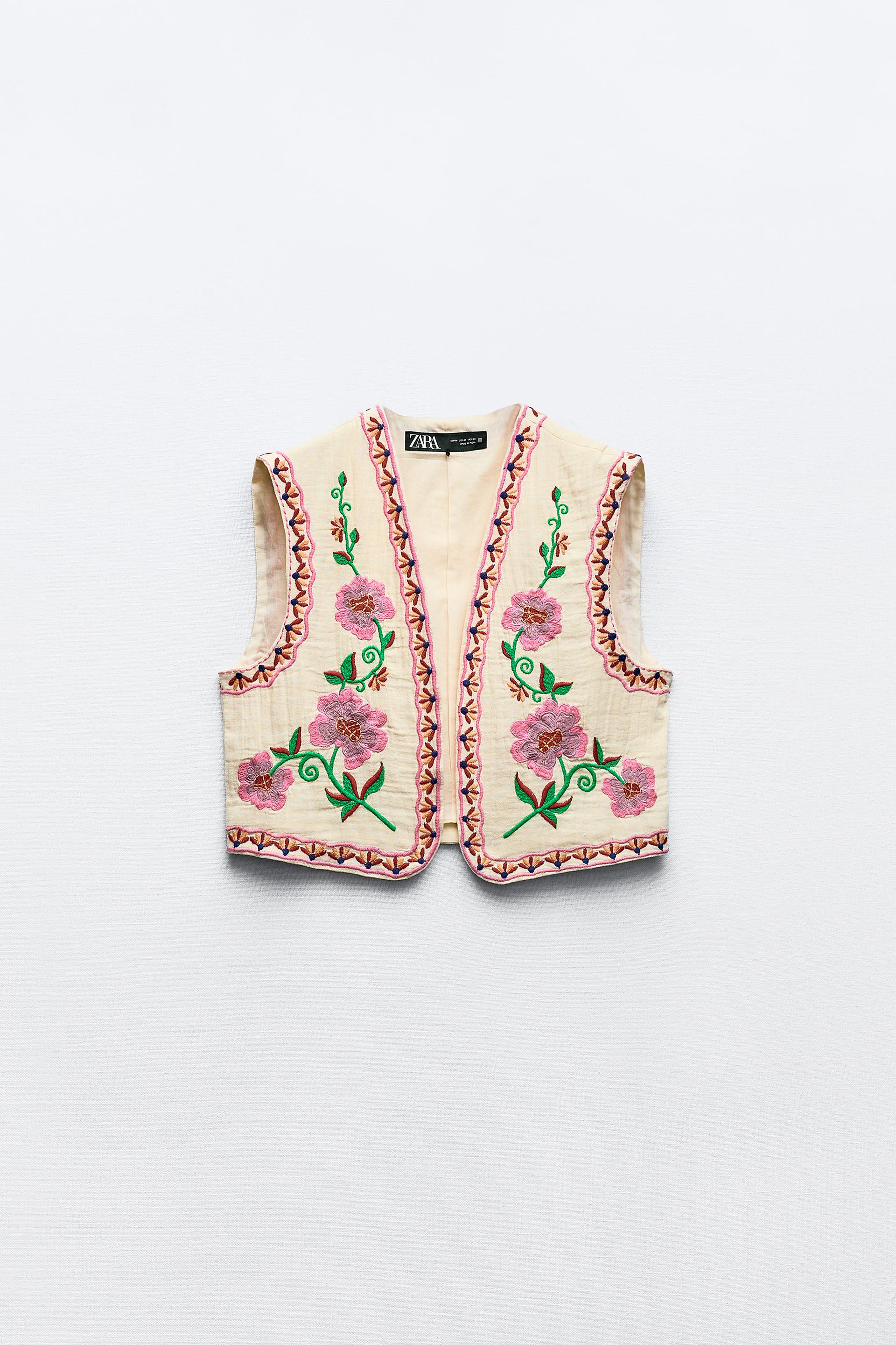 Жилет Zara Embroidered, кремовый
