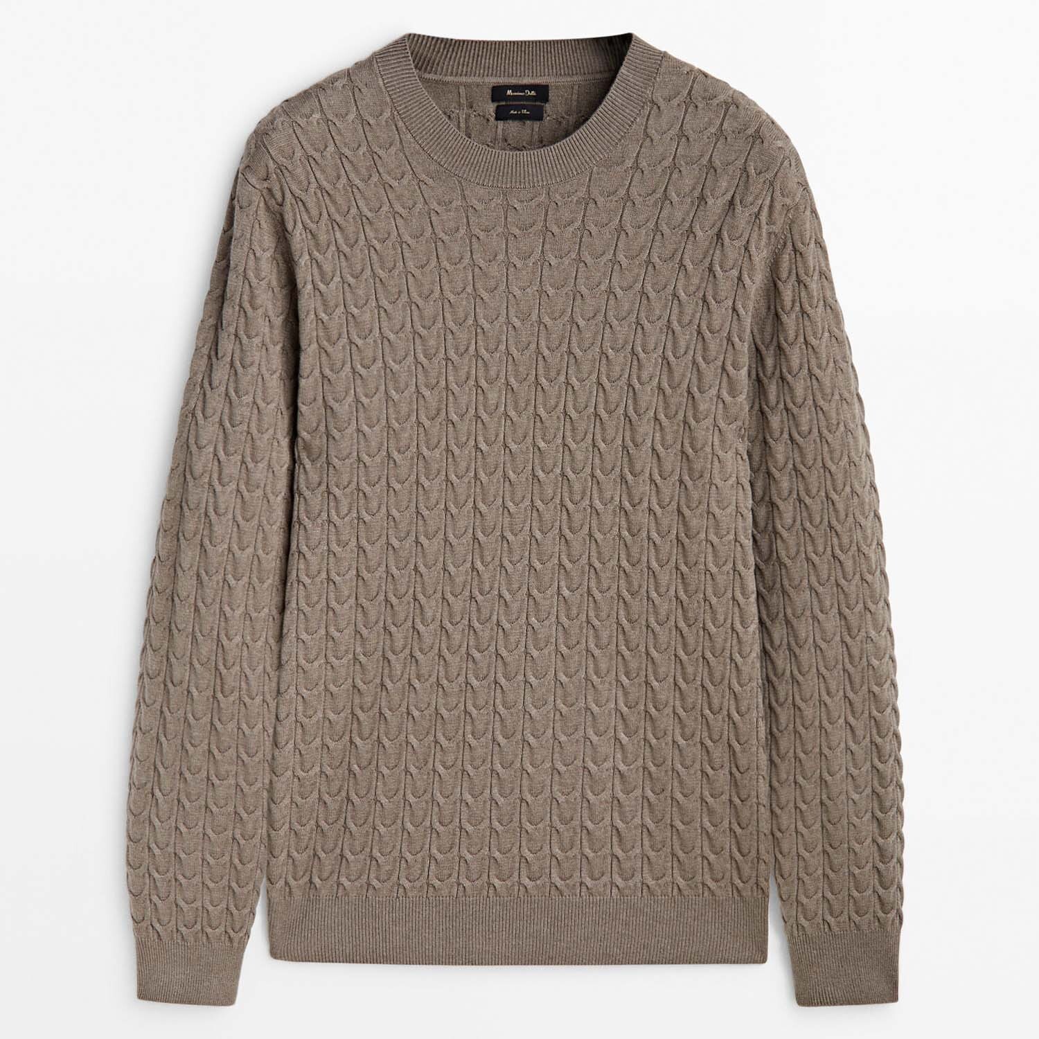 

Свитер Massimo Dutti Cable Knit With A Crew Neck, темно-коричневый